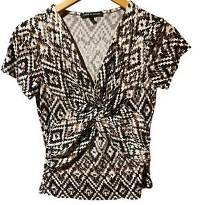 cable & gauge size small Aztec geometric neutral top office casual layering